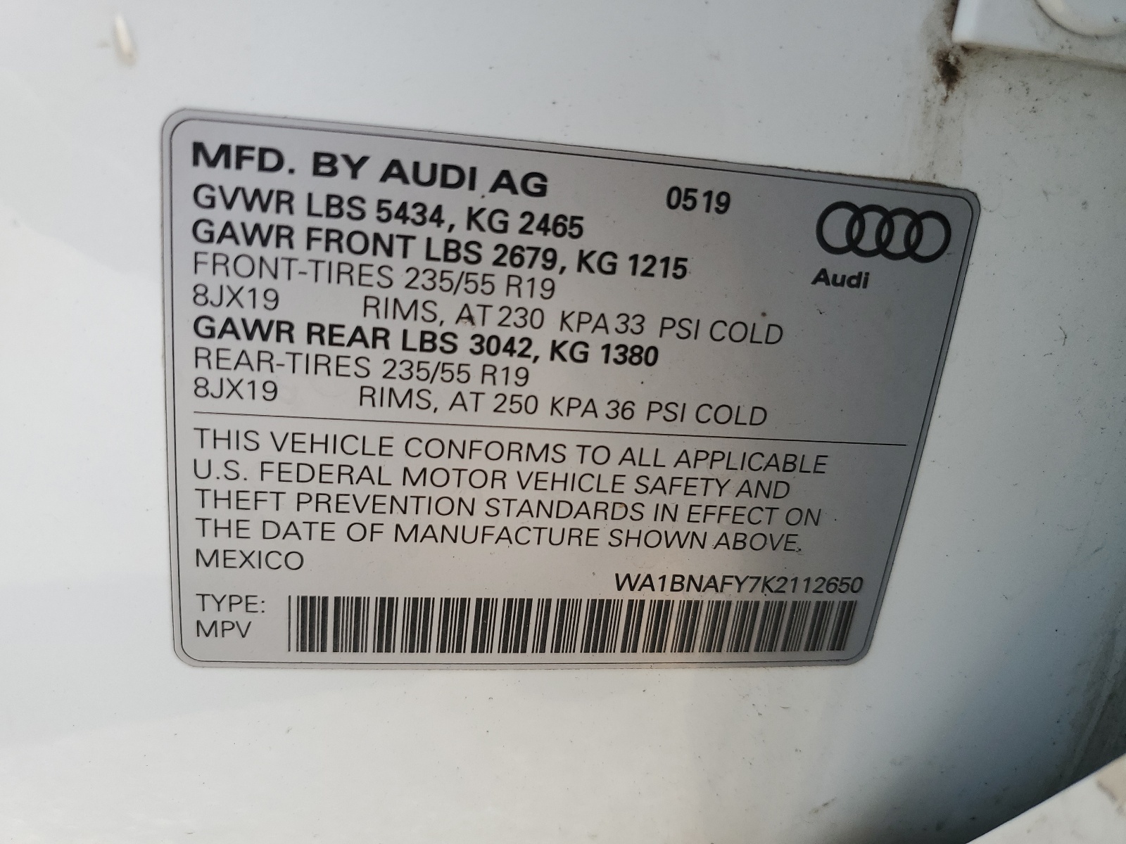 WA1BNAFY7K2112650 2019 Audi Q5 Premium Plus