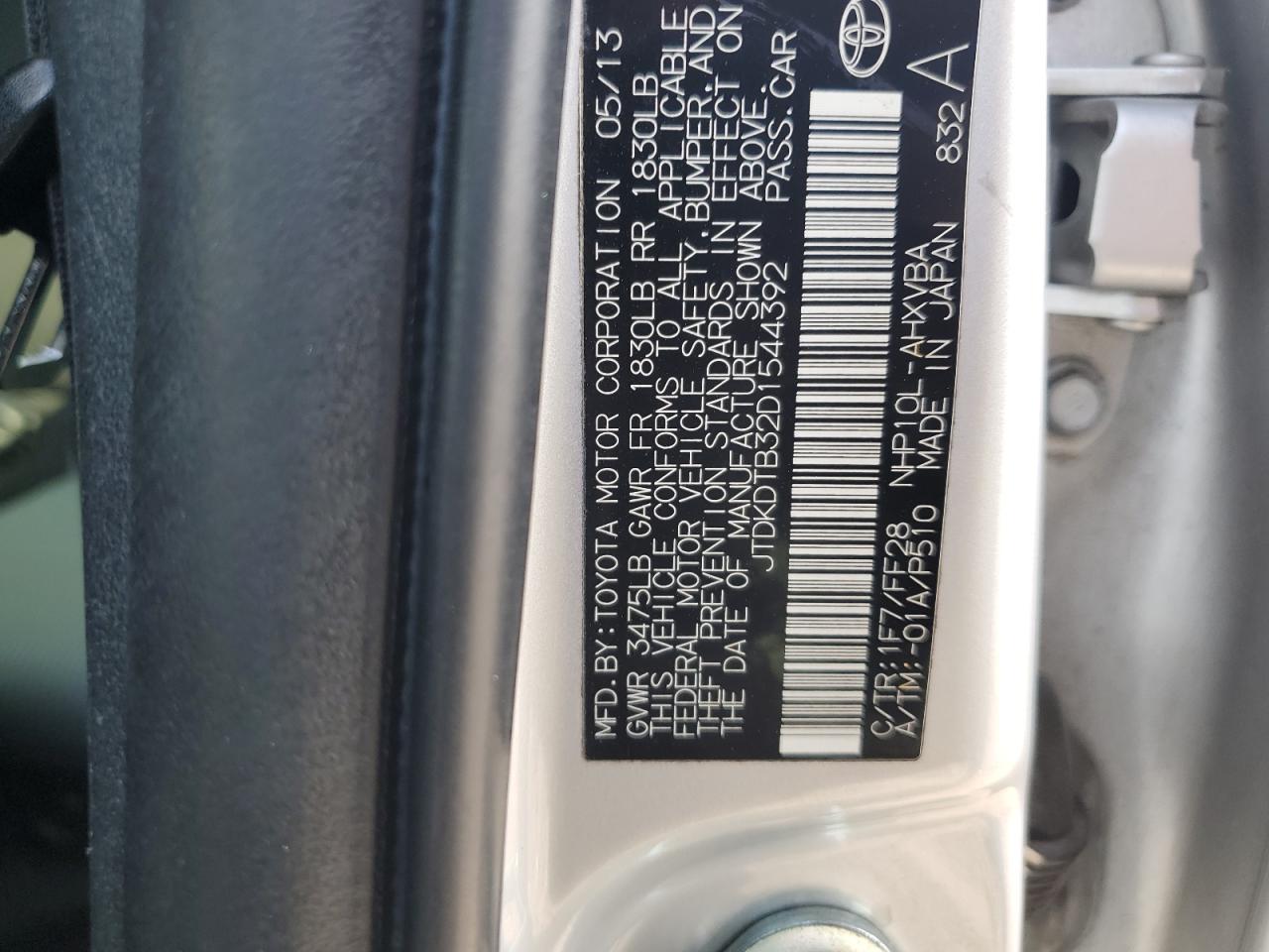 JTDKDTB32D1544392 2013 Toyota Prius C