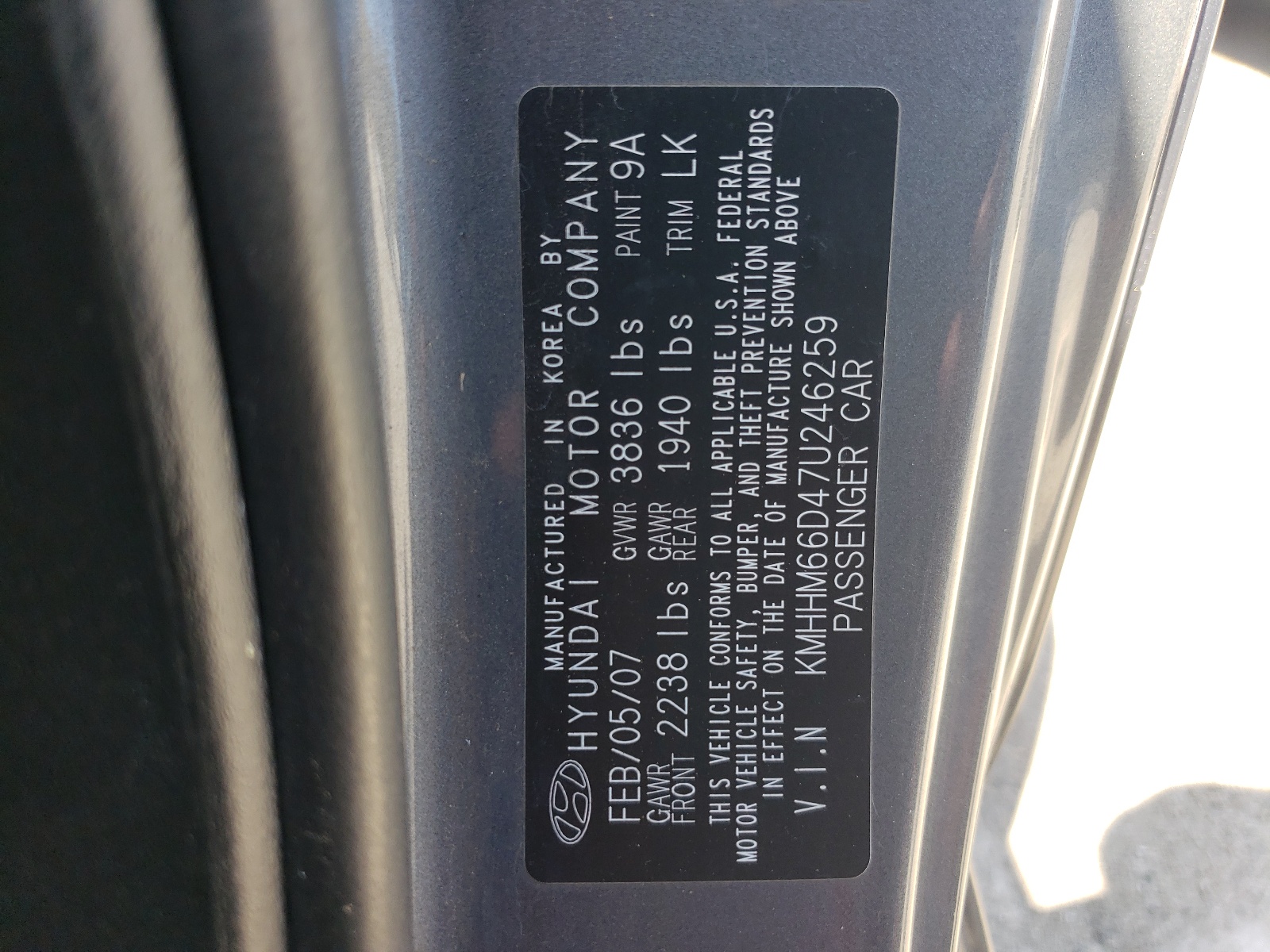 KMHHM66D47U246259 2007 Hyundai Tiburon Gs