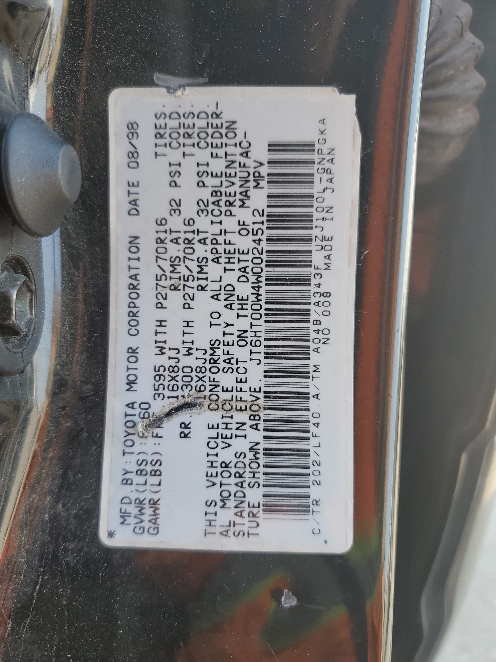 JT6HT00W4W0024512 1998 Lexus Lx 470