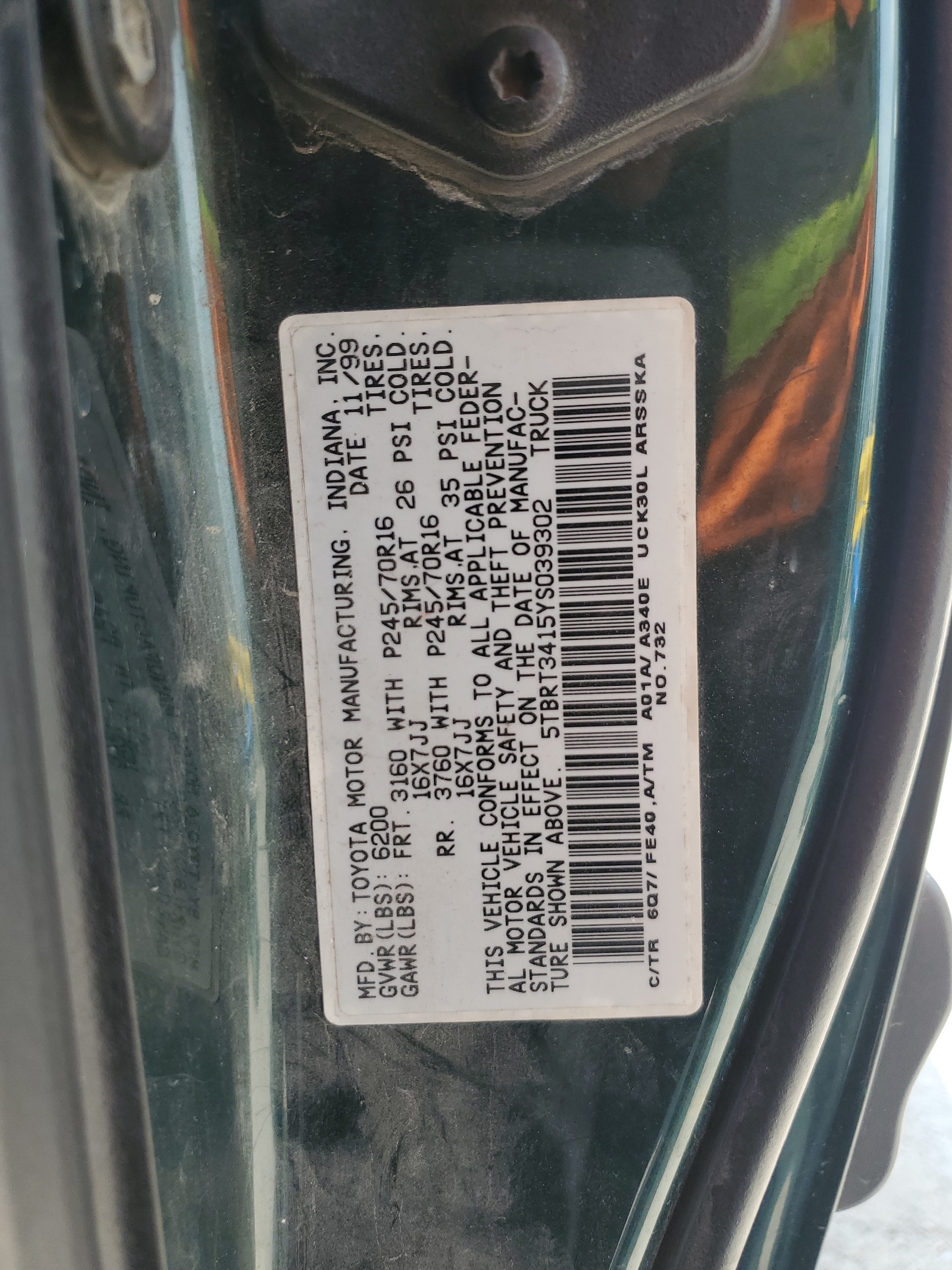 5TBRT3415YS039302 2000 Toyota Tundra Access Cab