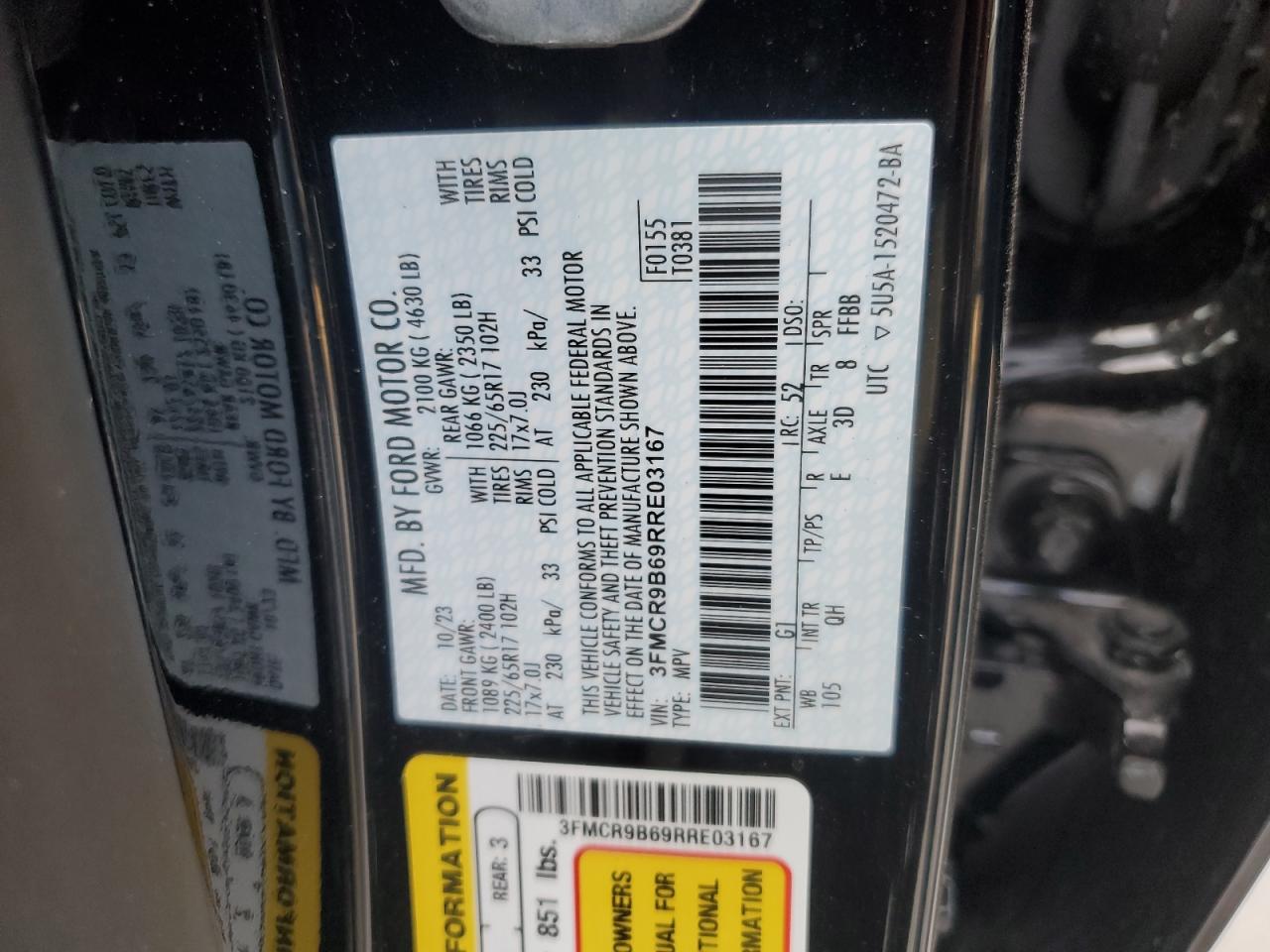 2024 Ford Bronco Sport Big Bend VIN: 3FMCR9B69RRE03167 Lot: 67789134