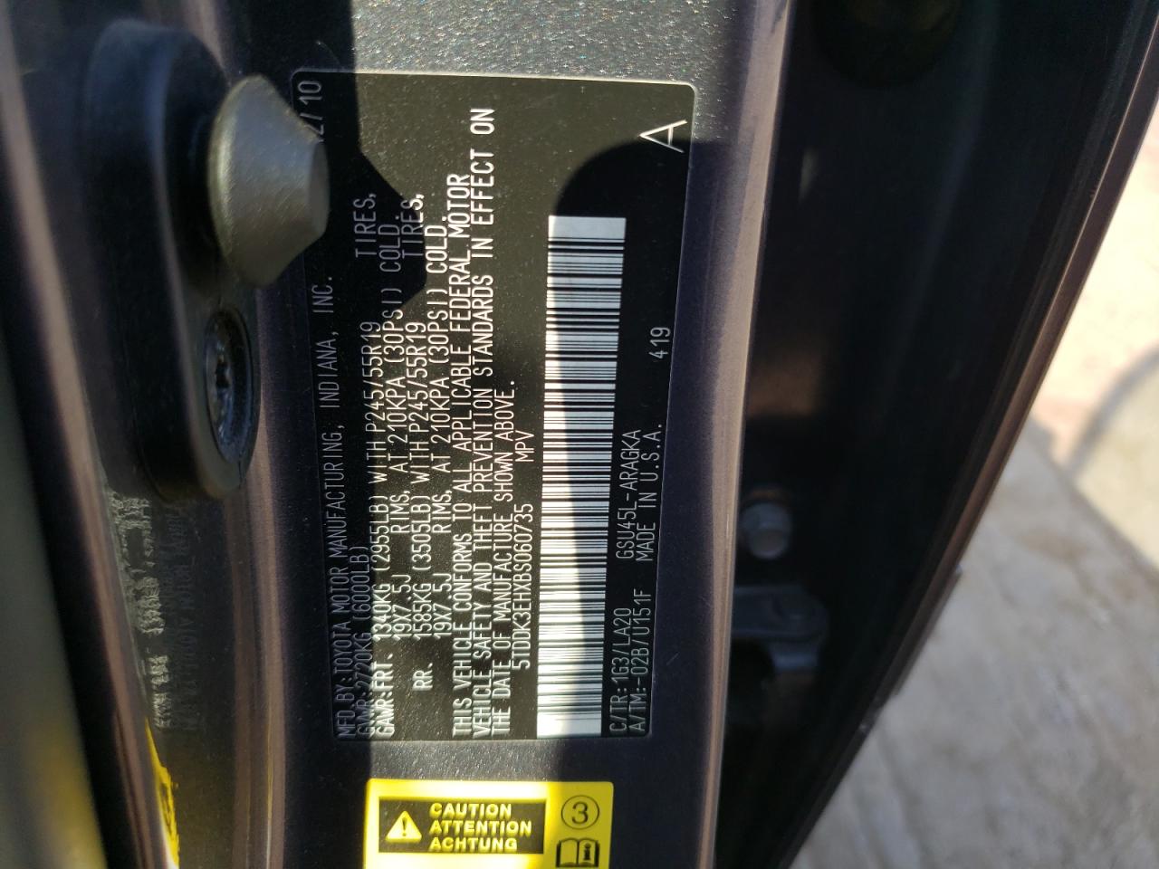 2011 Toyota Highlander Limited VIN: 5TDDK3EHXBS060735 Lot: 69514674