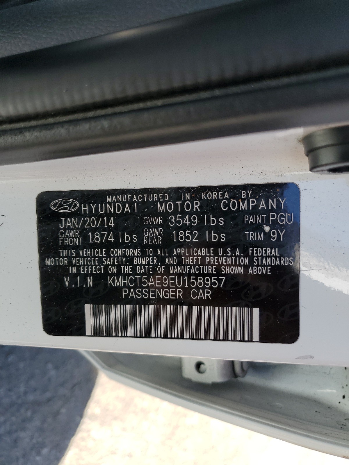 KMHCT5AE9EU158957 2014 Hyundai Accent Gls