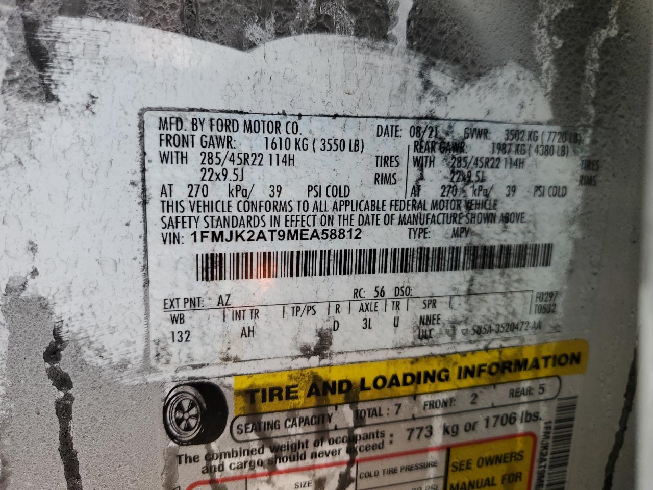 2021 Ford Expedition Max Limited VIN: 1FMJK2AT9MEA58812 Lot: 65466484