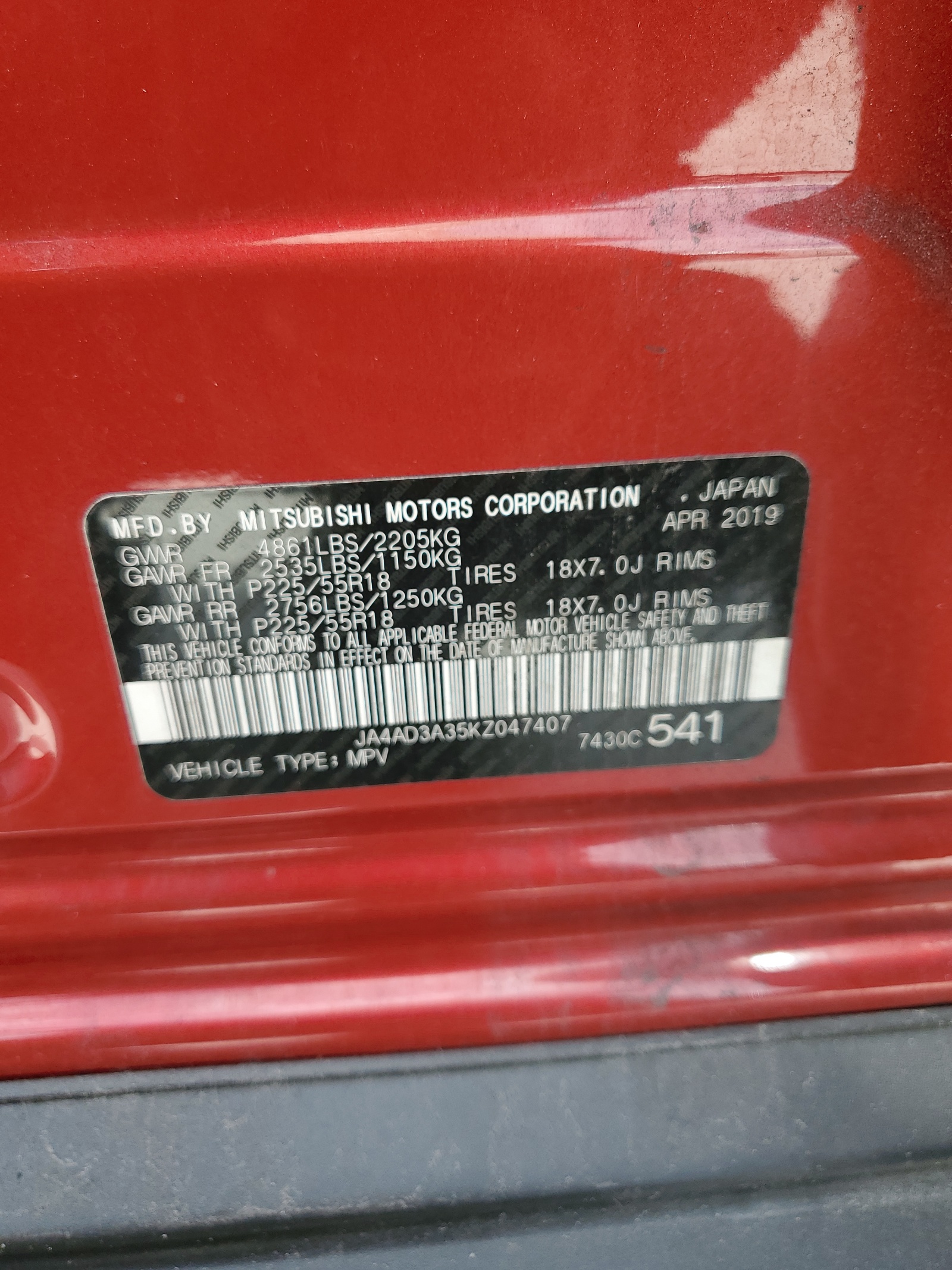 JA4AD3A35KZ047407 2019 Mitsubishi Outlander Se