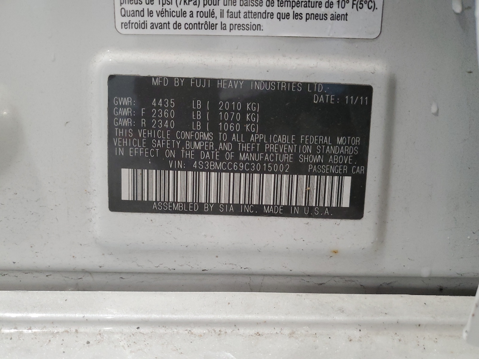 4S3BMCC69C3015002 2012 Subaru Legacy 2.5I Premium