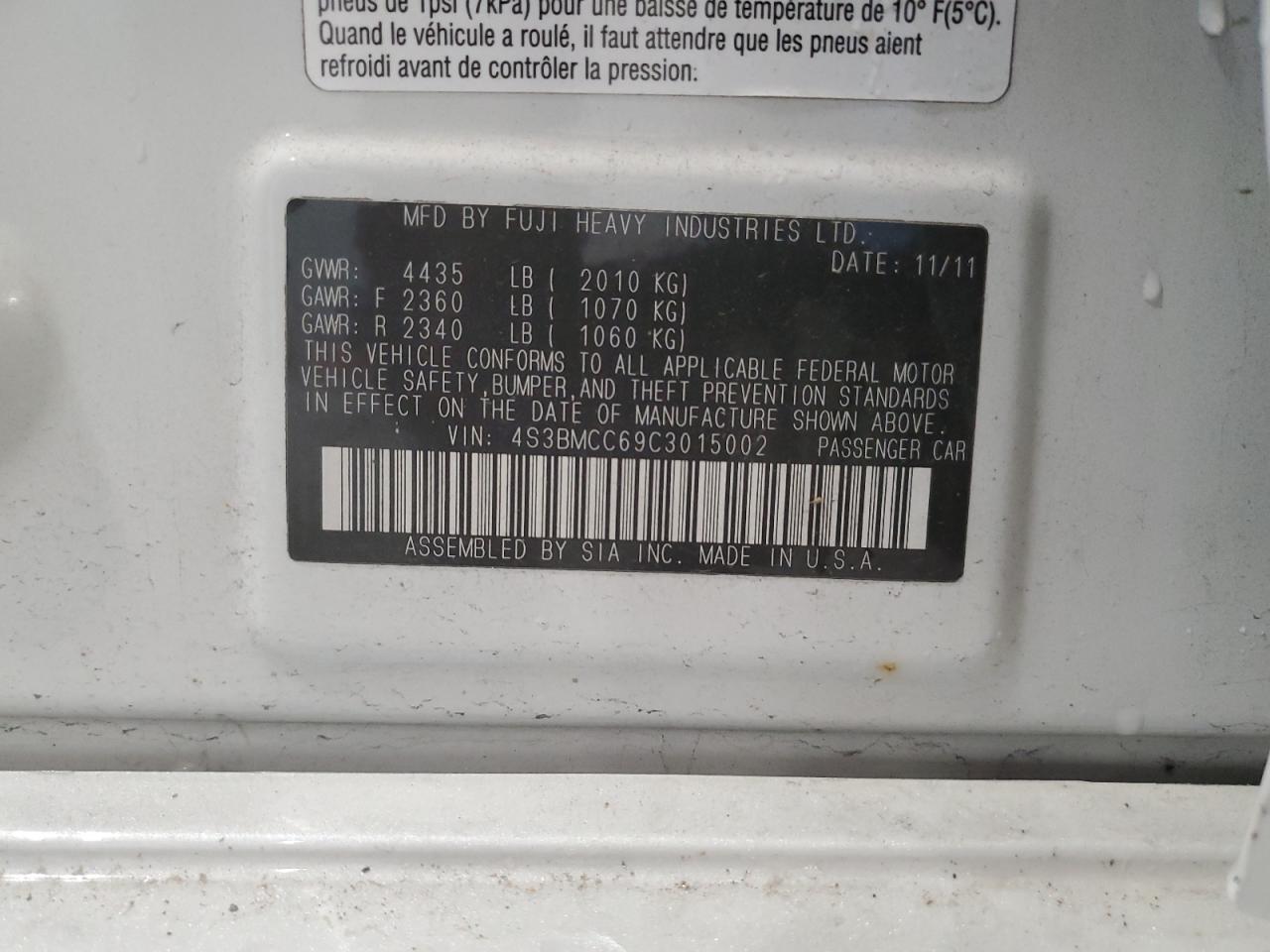 2012 Subaru Legacy 2.5I Premium VIN: 4S3BMCC69C3015002 Lot: 65870804