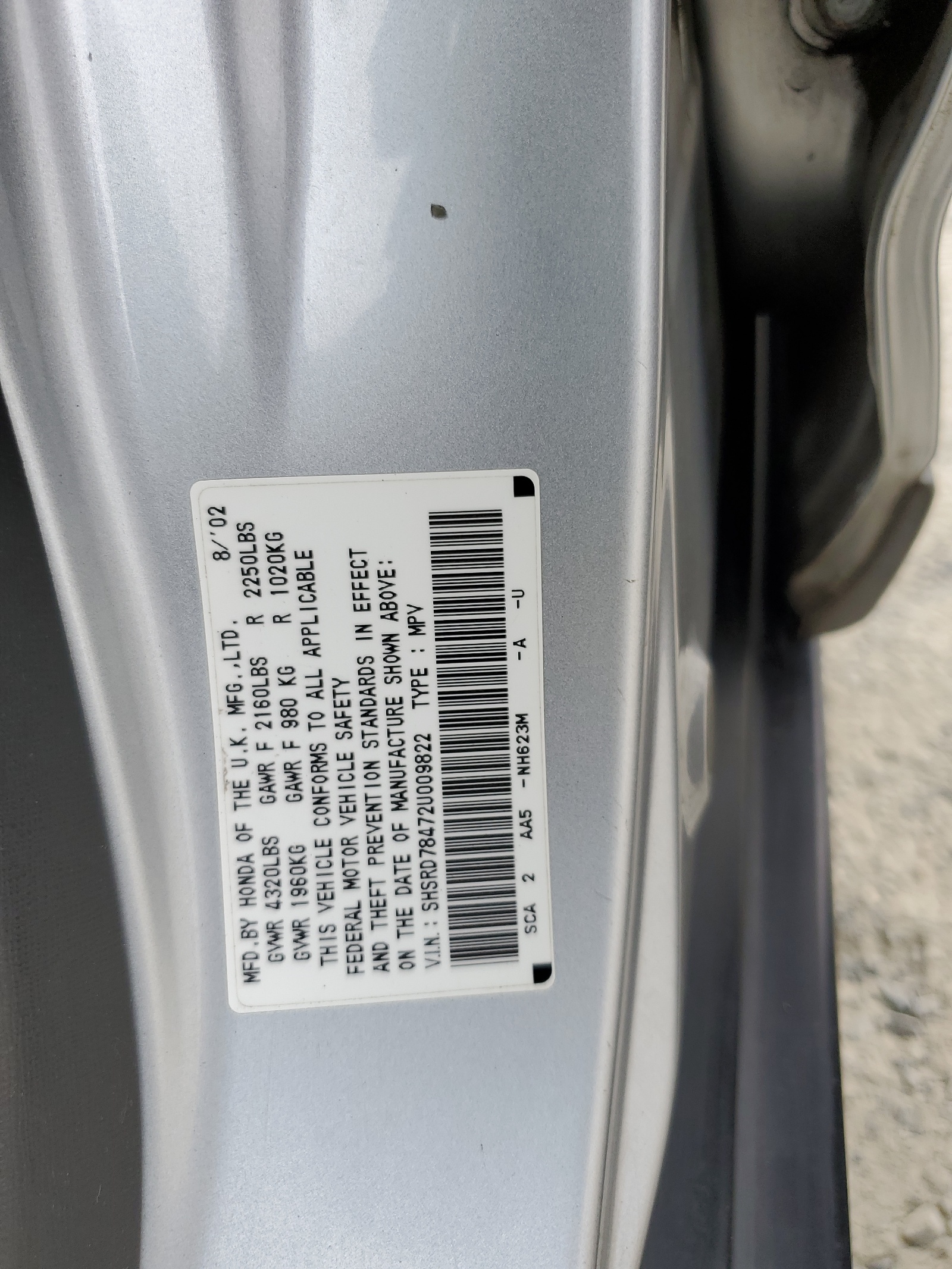 SHSRD78472U009822 2002 Honda Cr-V Lx