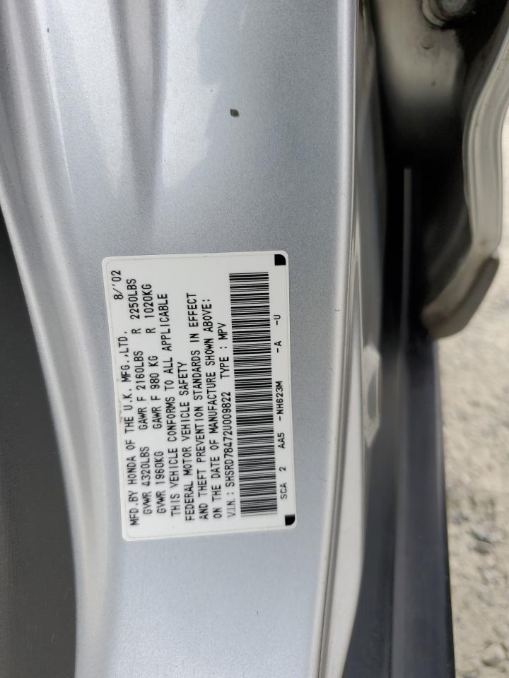 2002 Honda Cr-V Lx VIN: SHSRD78472U009822 Lot: 66166654