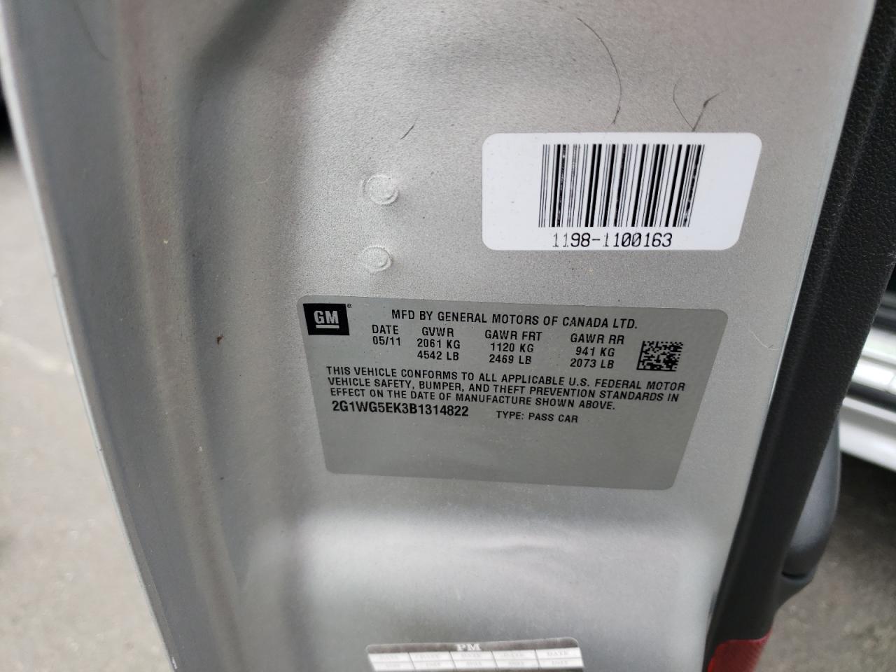 2011 Chevrolet Impala Lt VIN: 2G1WG5EK3B1314822 Lot: 68757364