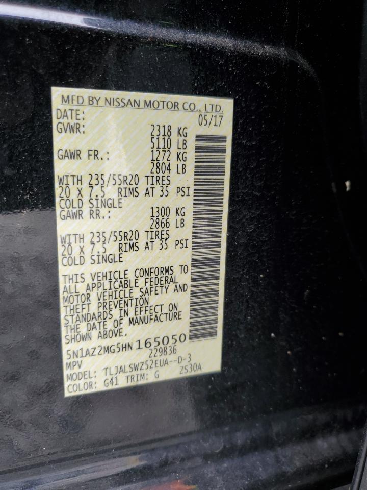 2017 Nissan Murano S VIN: 5N1AZ2MG5HN165050 Lot: 67108054