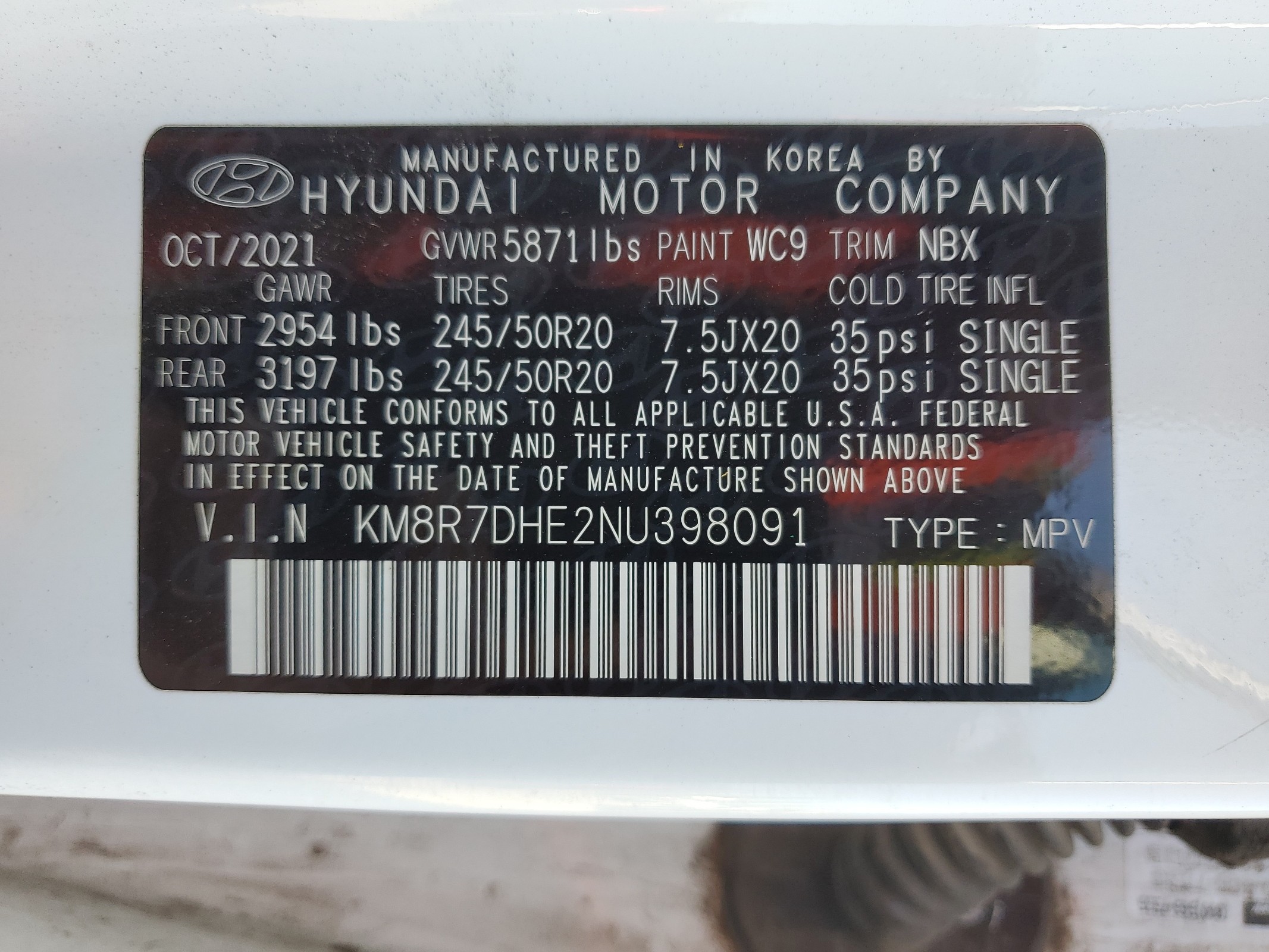 KM8R7DHE2NU398091 2022 Hyundai Palisade Calligraphy