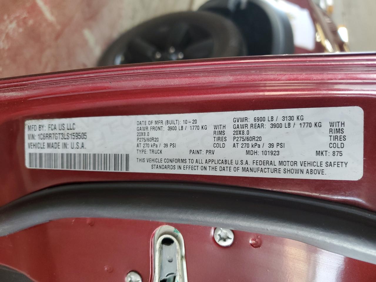 2020 Ram 1500 Classic Warlock VIN: 1C6RR7GT3LS159505 Lot: 66579134