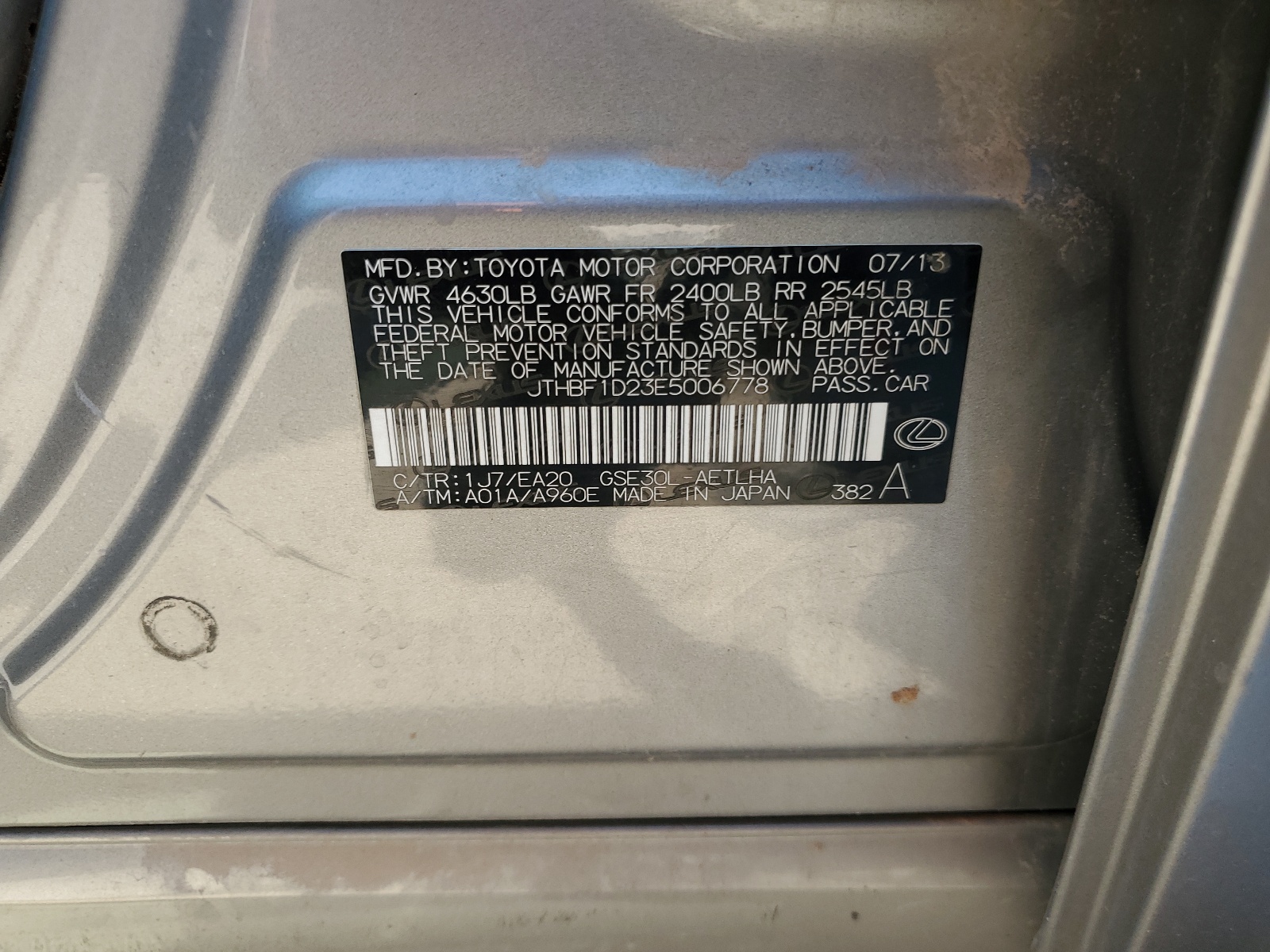 JTHBF1D23E5006778 2014 Lexus Is 250