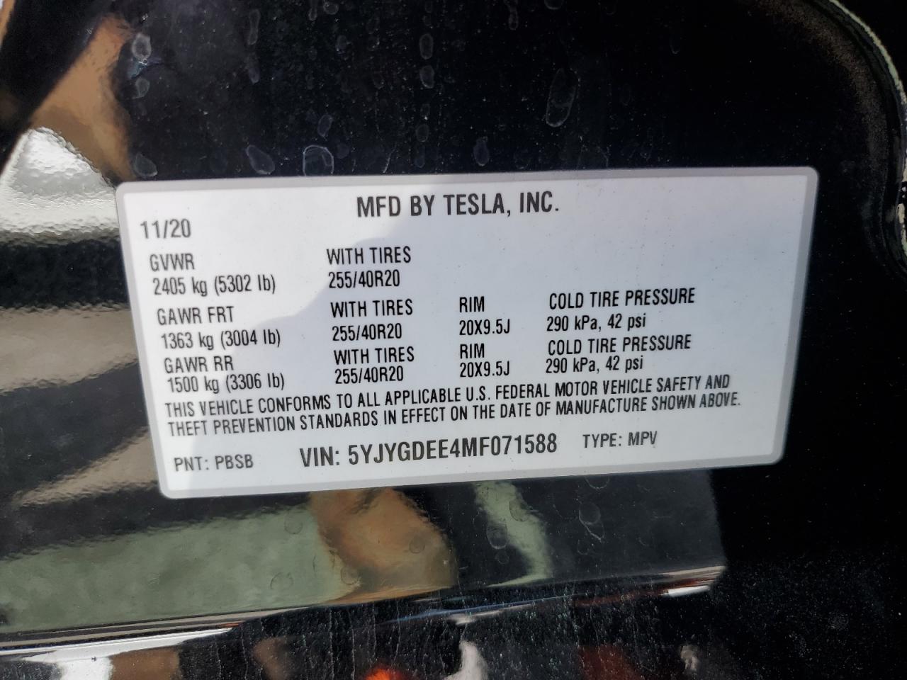 5YJYGDEE4MF071588 2021 Tesla Model Y