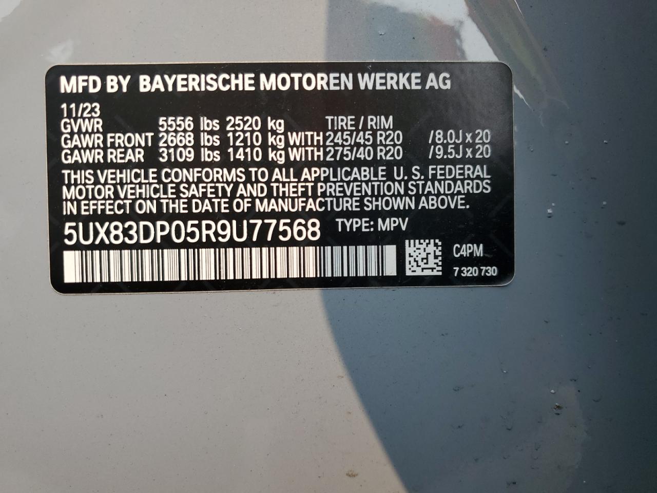 2024 BMW X3 M40I VIN: 5UX83DP05R9U77568 Lot: 67500864