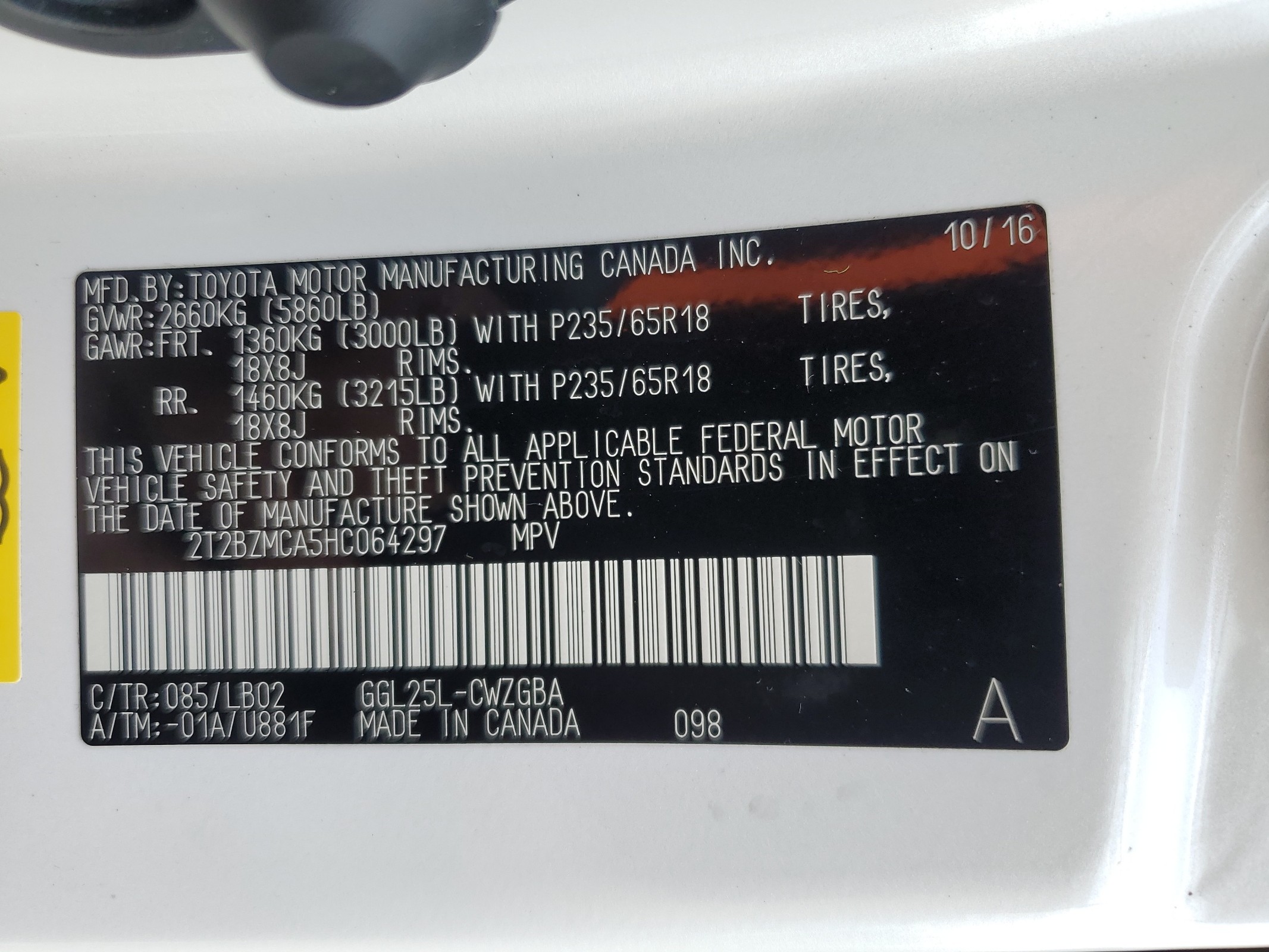 2T2BZMCA5HC064297 2017 Lexus Rx 350 Base