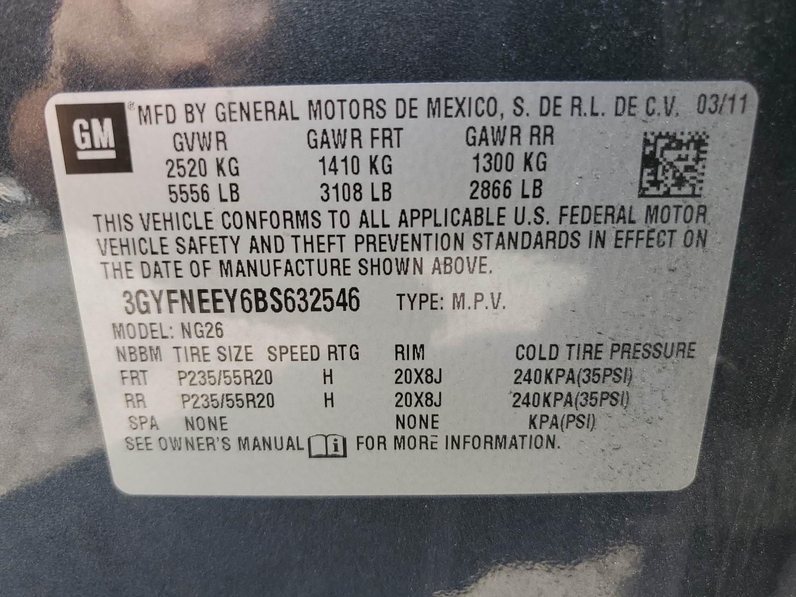 3GYFNEEY6BS632546 2011 Cadillac Srx Performance Collection