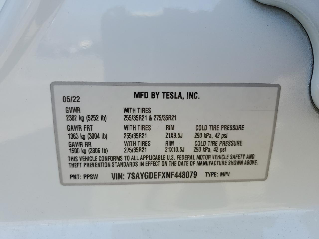 2022 Tesla Model Y VIN: 7SAYGDEFXNF448079 Lot: 66867954