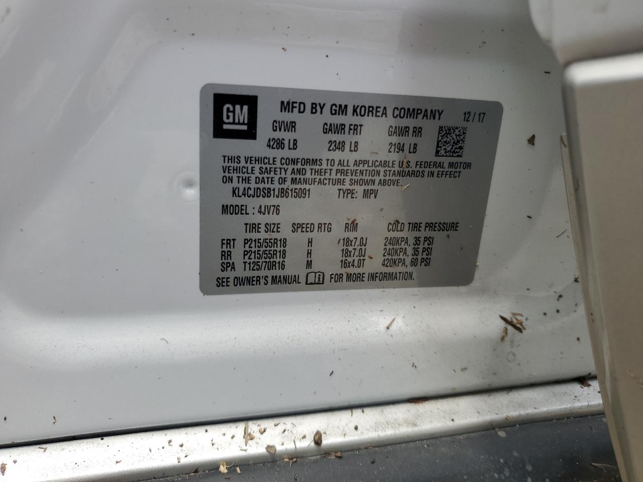 2018 Buick Encore Premium VIN: KL4CJDSB1JB615091 Lot: 67081434