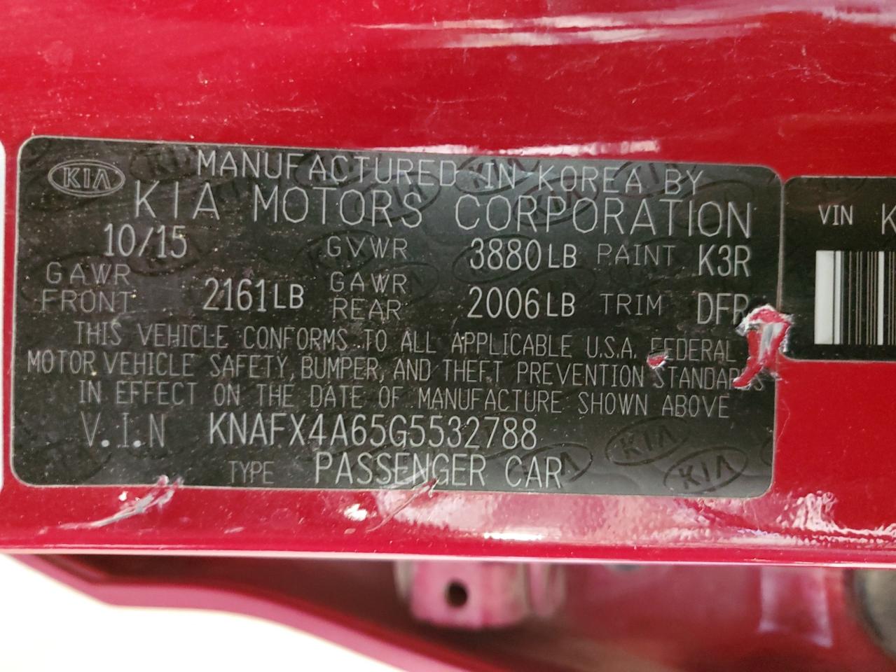 KNAFX4A65G5532788 2016 Kia Forte Lx