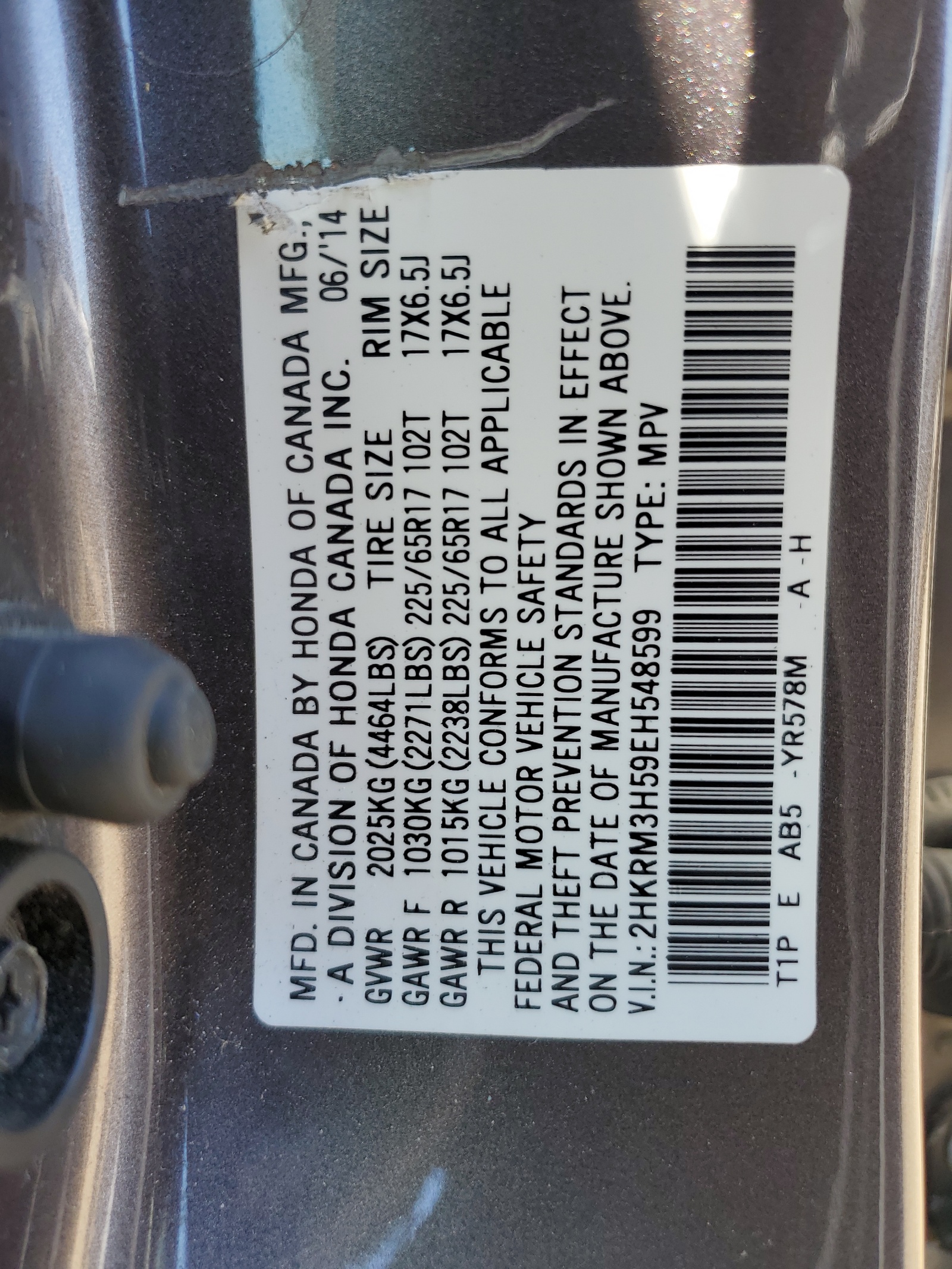 2HKRM3H59EH548599 2014 Honda Cr-V Ex