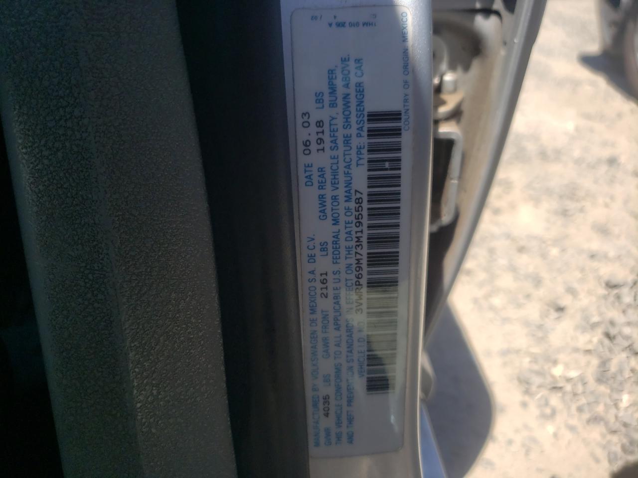 2003 Volkswagen Jetta Gl Tdi VIN: 3VWRP69M73M195587 Lot: 66018134