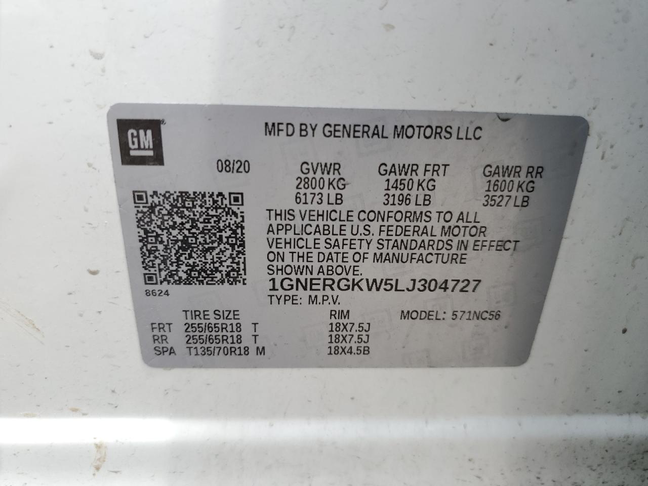 1GNERGKW5LJ304727 2020 Chevrolet Traverse Lt