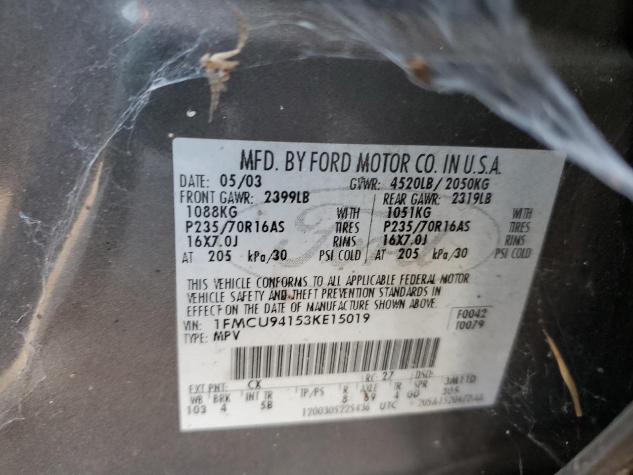 2003 Ford Escape Limited VIN: 1FMCU94153KE15019 Lot: 68298824