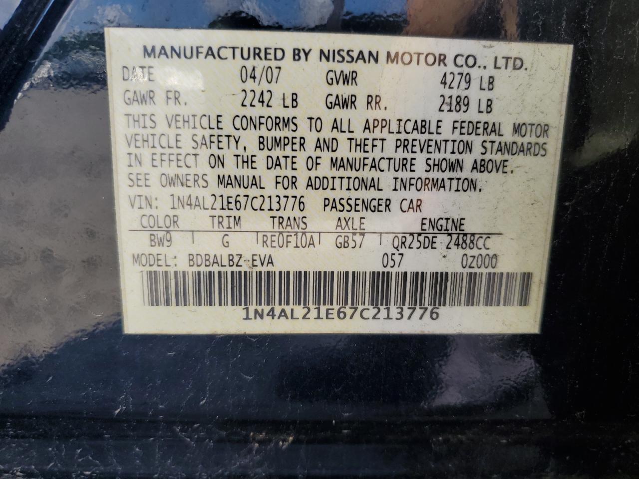 1N4AL21E67C213776 2007 Nissan Altima 2.5