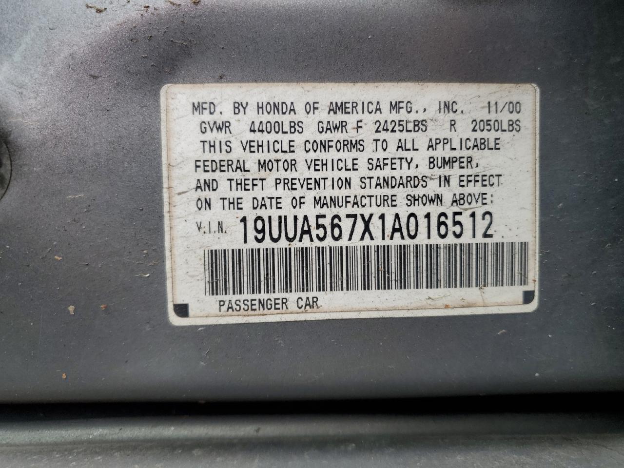 19UUA567X1A016512 2001 Acura 3.2Tl