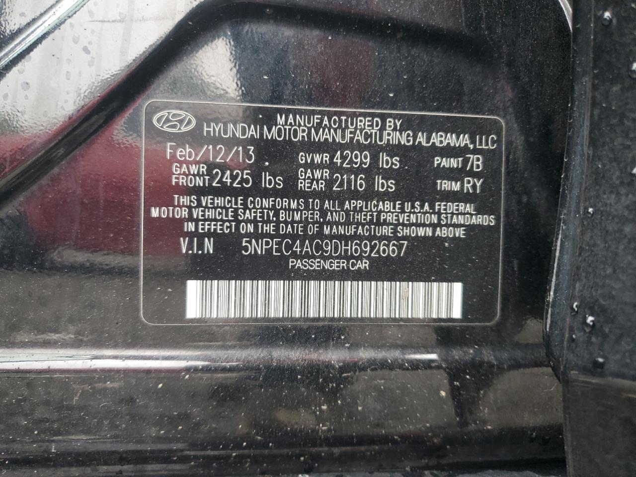 5NPEC4AC9DH692667 2013 Hyundai Sonata Se