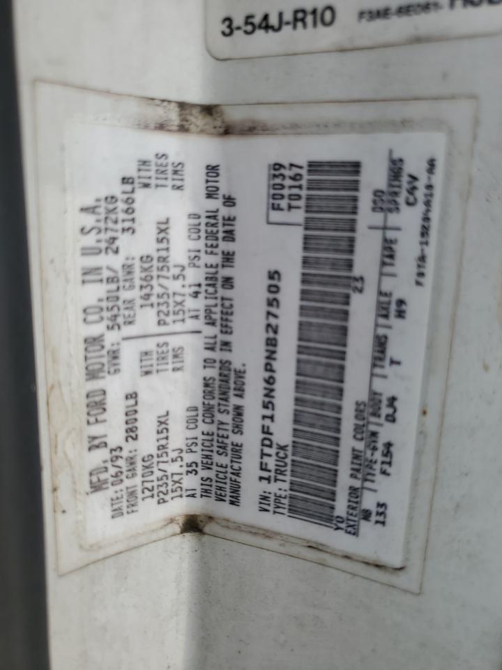 1993 Ford F150 VIN: 1FTDF15N6PNB27505 Lot: 65337364