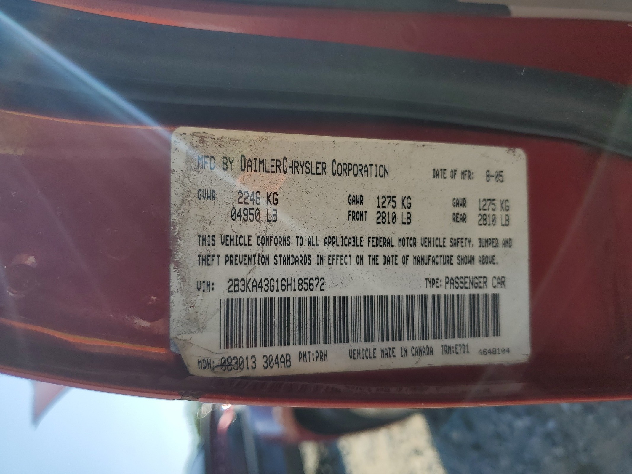 2B3KA43G16H185672 2006 Dodge Charger Se