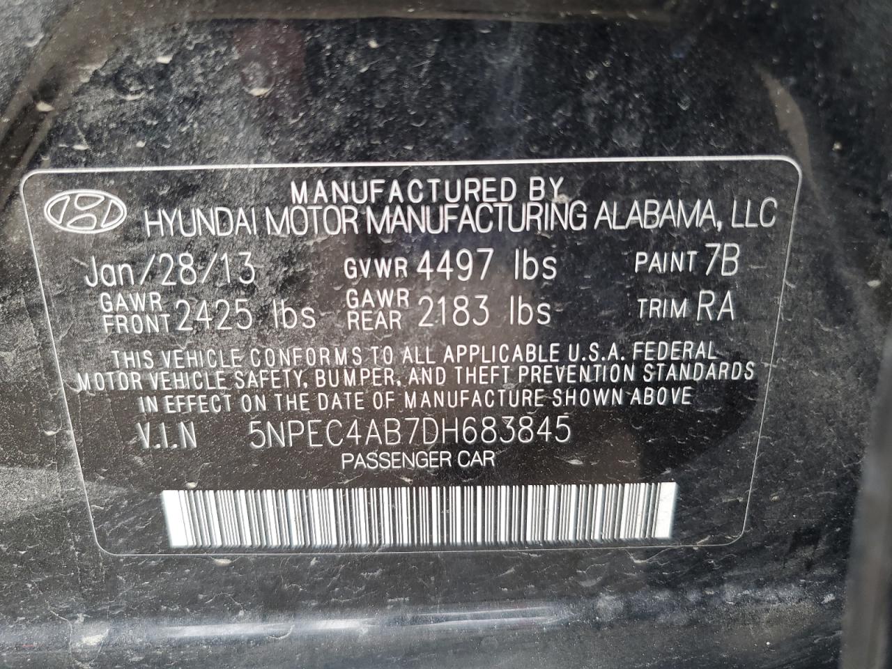 5NPEC4AB7DH683845 2013 Hyundai Sonata Se