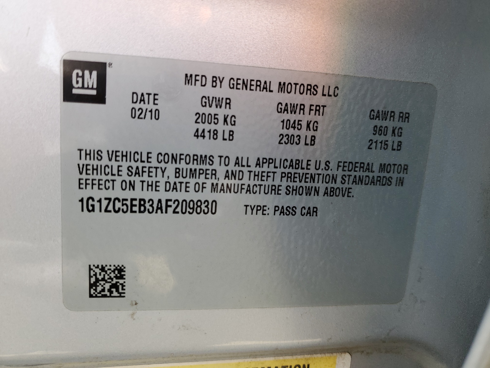 1G1ZC5EB3AF209830 2010 Chevrolet Malibu 1Lt