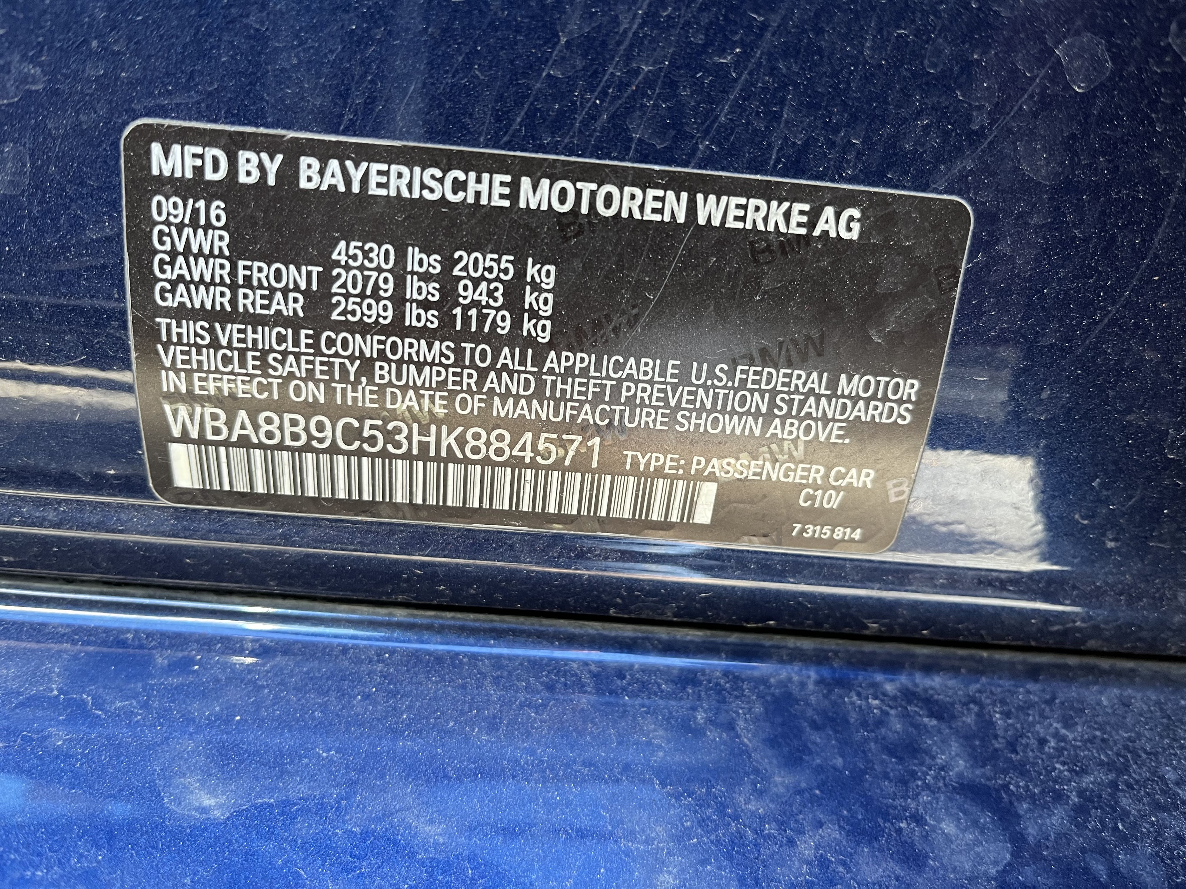 2017 BMW 330 I vin: WBA8B9C53HK884571