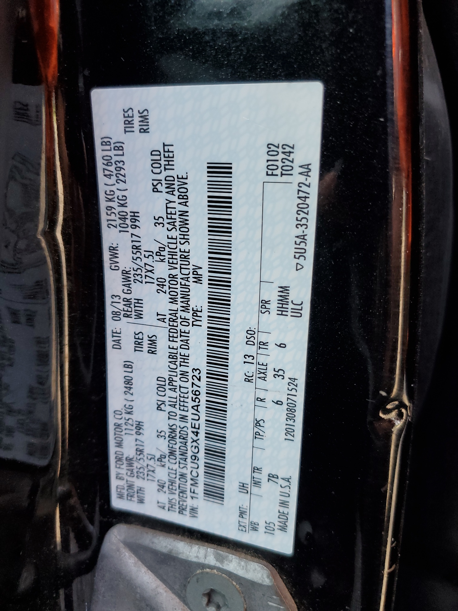 1FMCU9GX4EUA56723 2014 Ford Escape Se