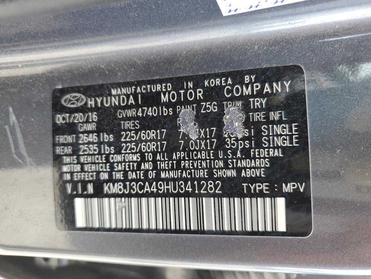 KM8J3CA49HU341282 2017 HYUNDAI TUCSON - Image 13