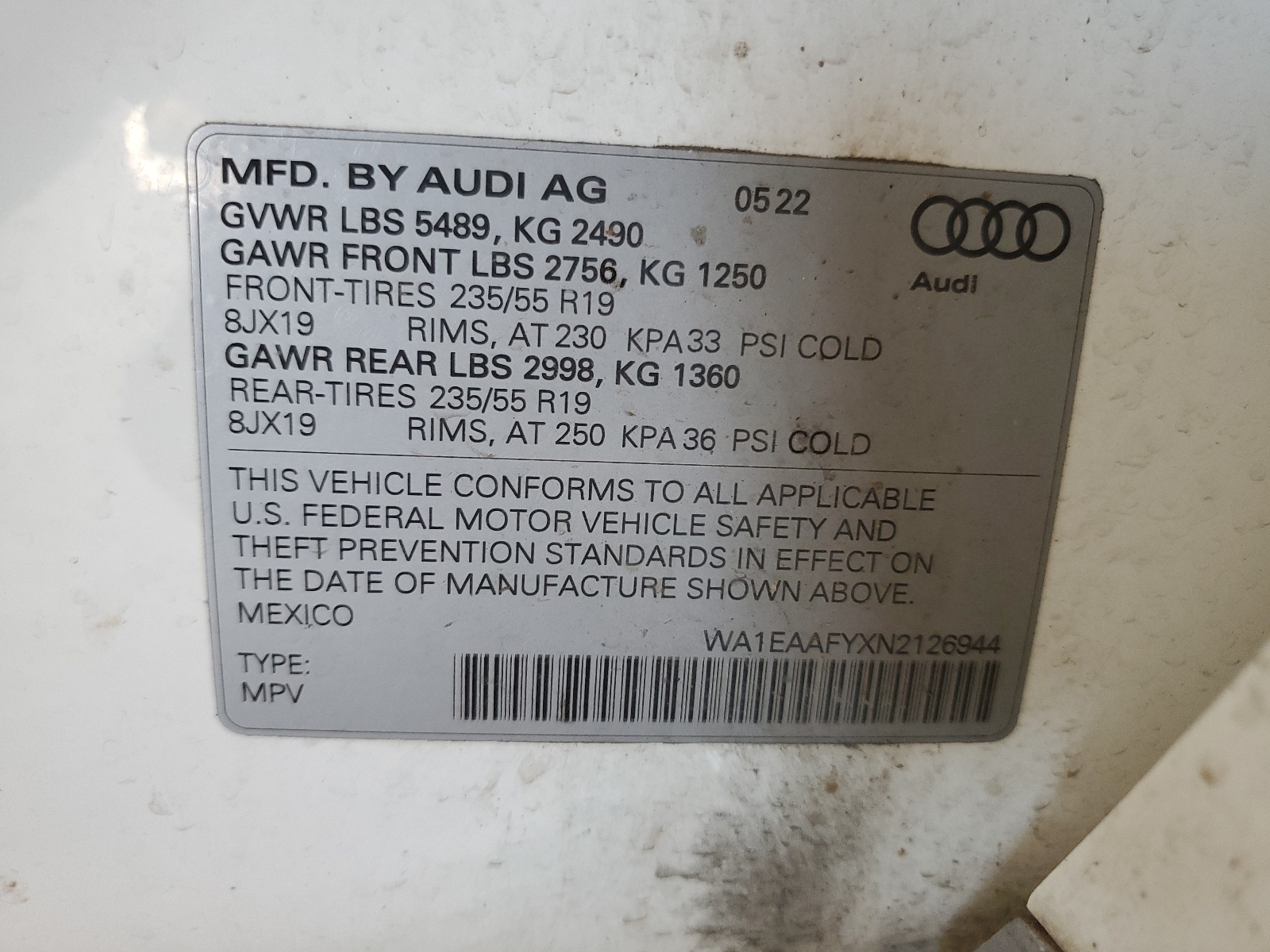 WA1EAAFYXN2126944 2022 Audi Q5 Premium Plus 45