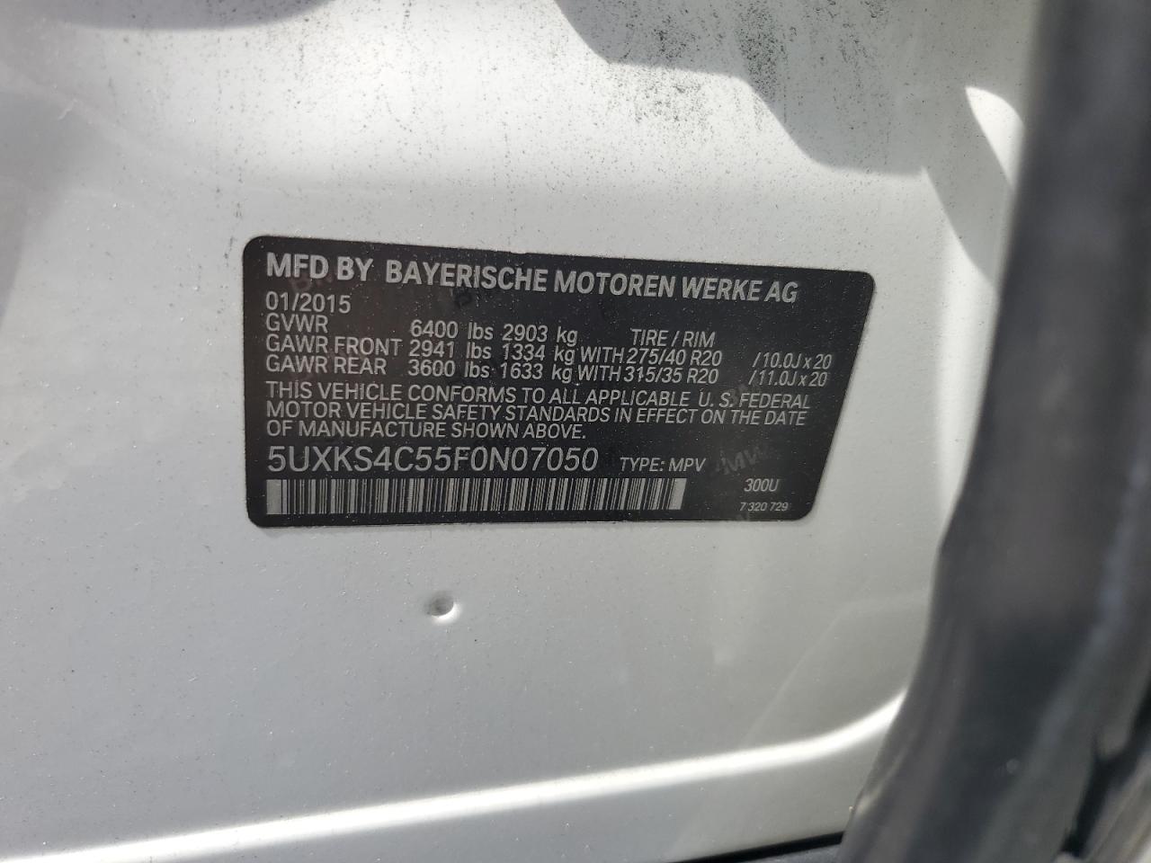 2015 BMW X5 xDrive35D VIN: 5UXKS4C55F0N07050 Lot: 66963284