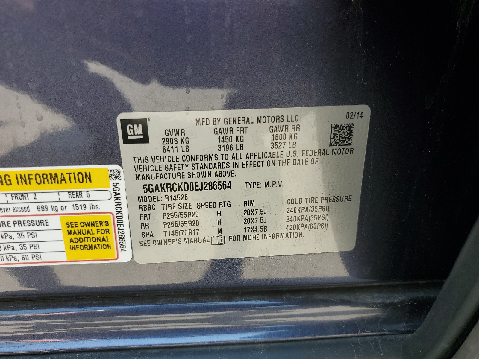 5GAKRCKD0EJ286564 2014 Buick Enclave