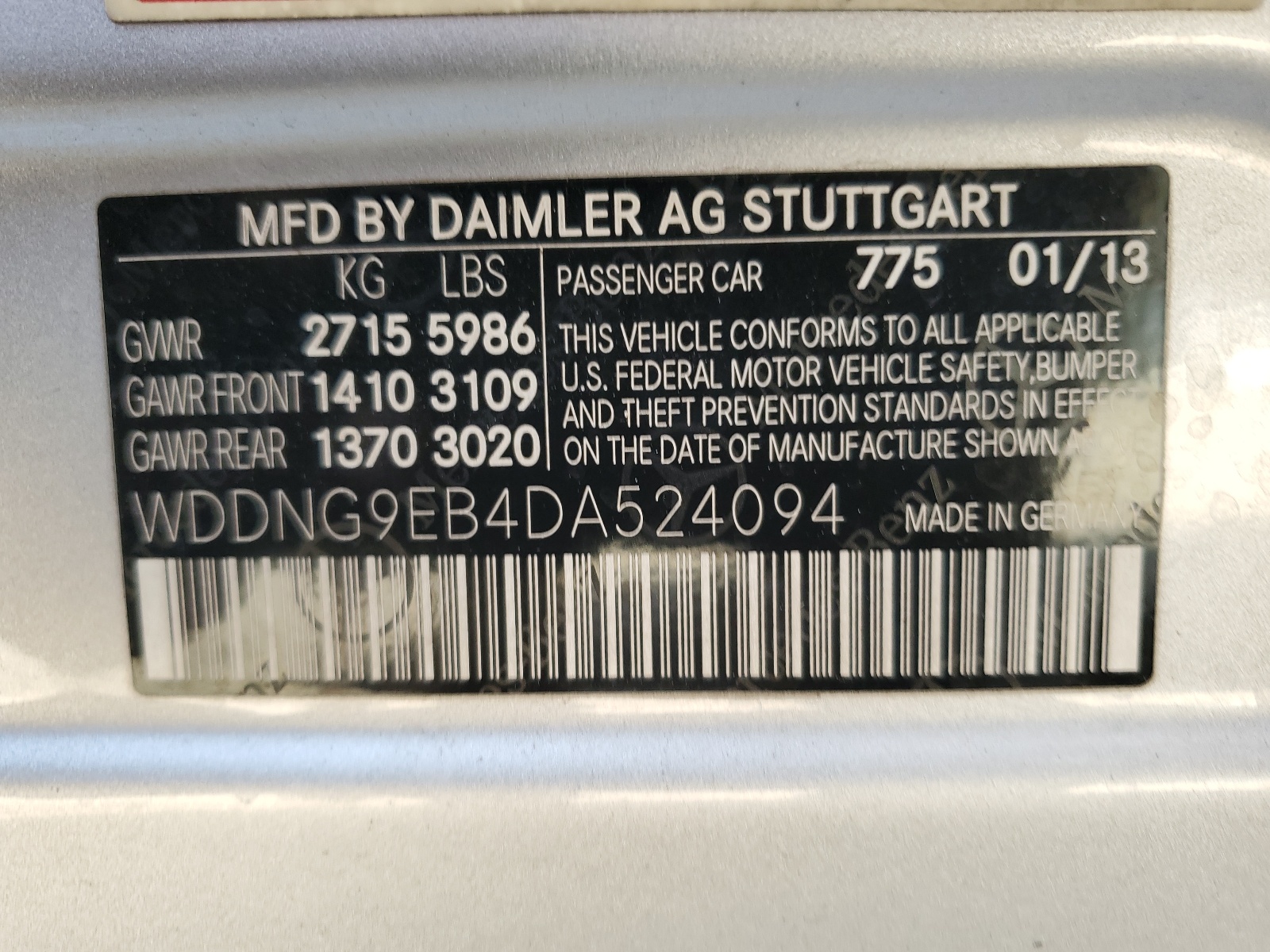 WDDNG9EB4DA524094 2013 Mercedes-Benz S 550 4Matic