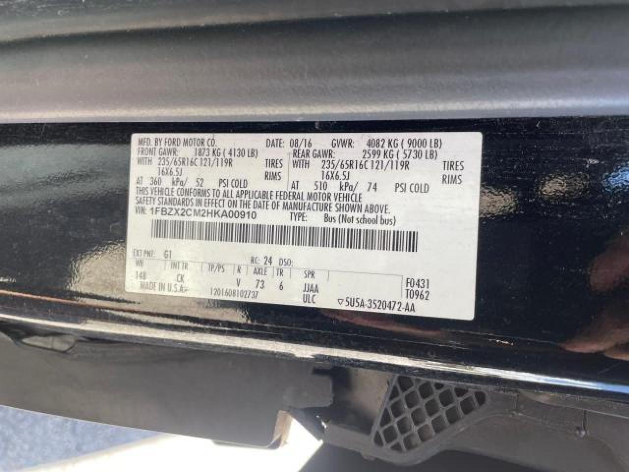 2017 Ford Transit T-350 VIN: 1FBZX2CM2HKA00910 Lot: 67532224