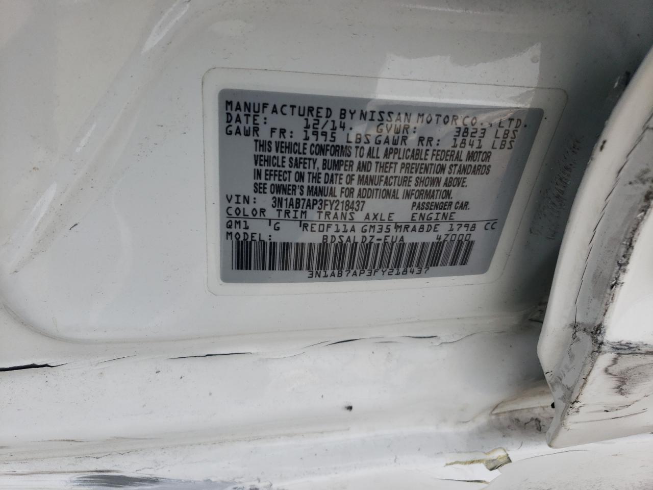 3N1AB7AP3FY218437 2015 Nissan Sentra S