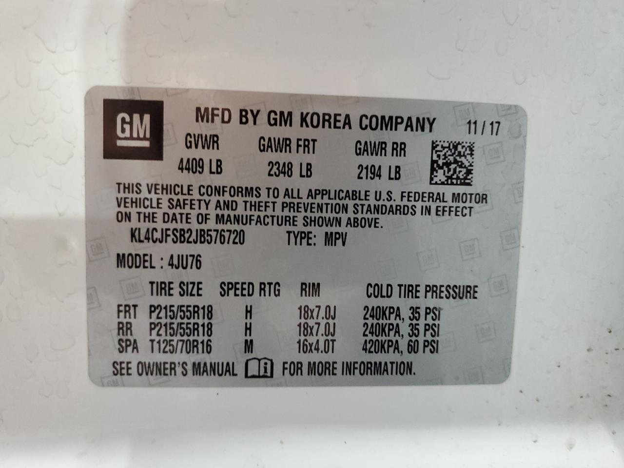 2018 Buick Encore Preferred Ii VIN: KL4CJFSB2JB576720 Lot: 65905244