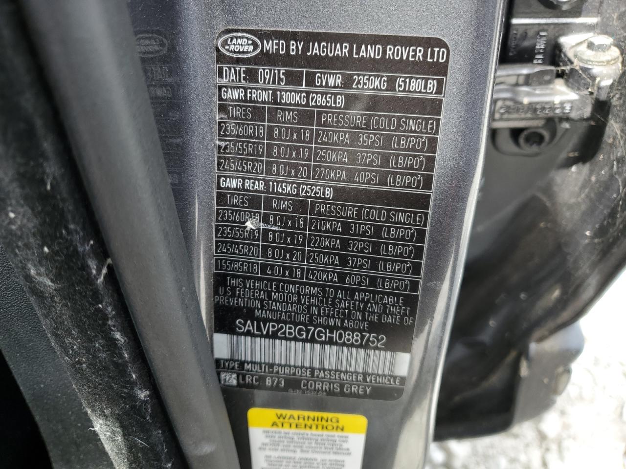 2016 Land Rover Range Rover Evoque Se VIN: SALVP2BG7GH088752 Lot: 65770894