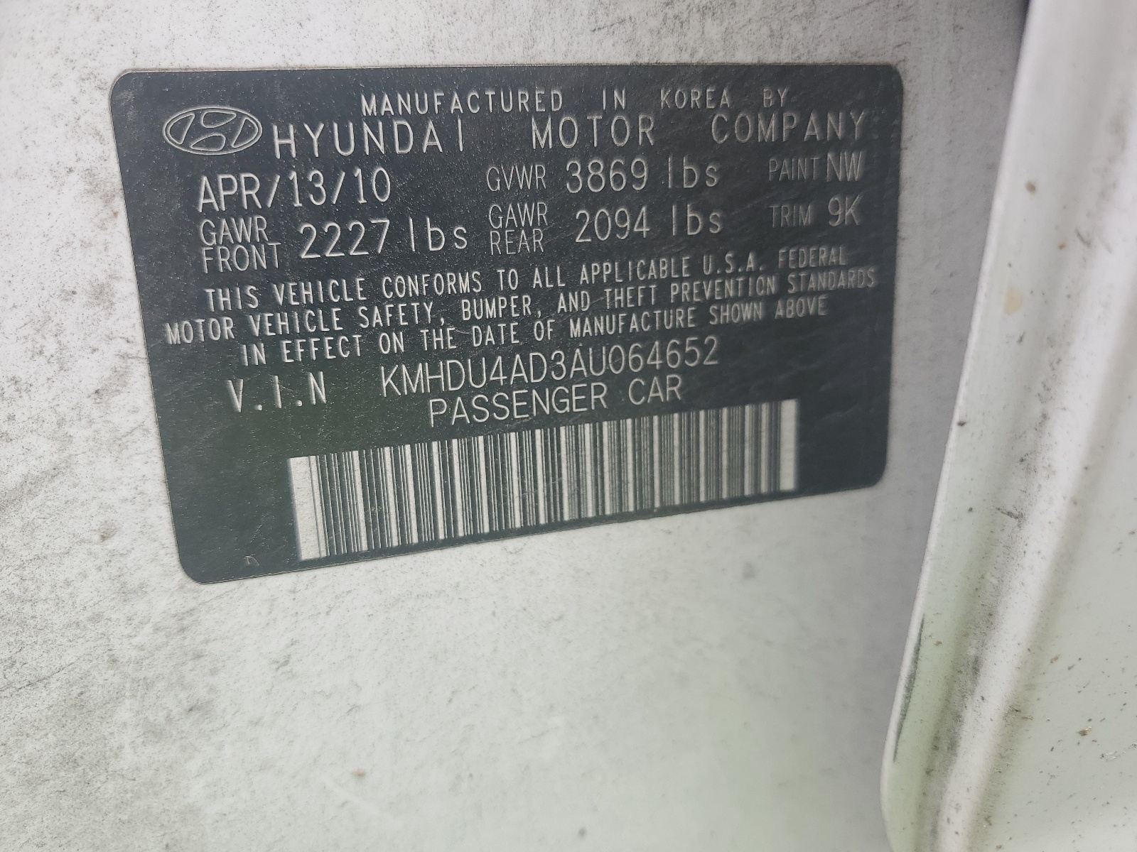 KMHDU4AD3AU064652 2010 Hyundai Elantra Blue