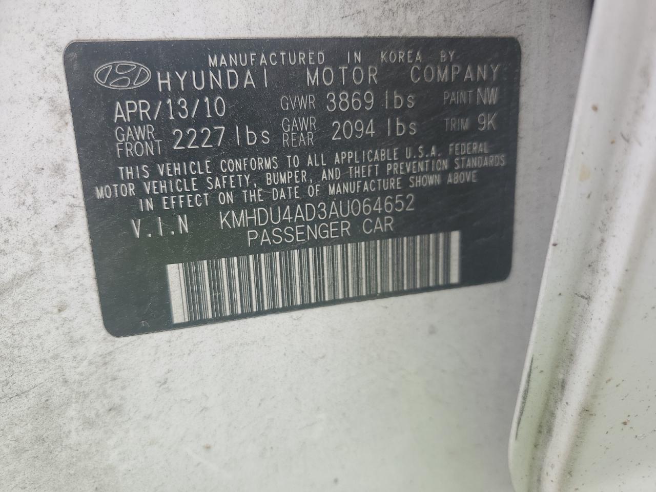 2010 Hyundai Elantra Blue VIN: KMHDU4AD3AU064652 Lot: 65867094